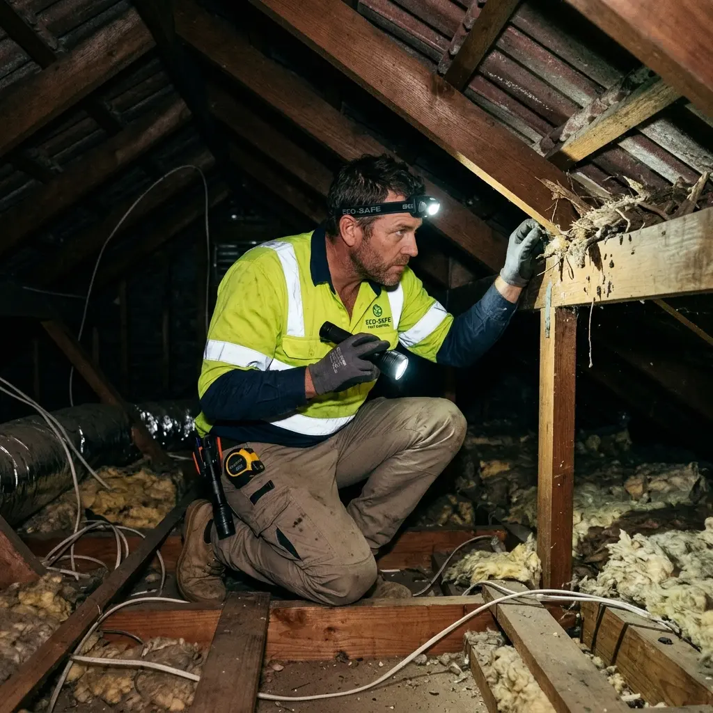 Technician using detection equipment to locate a dead rat inside a St Kilda wall cavity